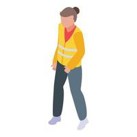 Woman evacuation icon isometric vector. Office fire vector