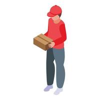 Parcel delivery courier icon isometric vector. Express package man vector