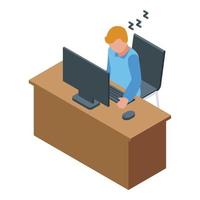 Sleeping programmer icon isometric vector. Home work vector