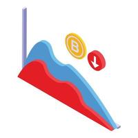 Bitcoin graph chart icon, isometric style vector