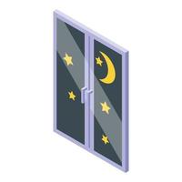 Night home window icon isometric vector. Family curtain vector