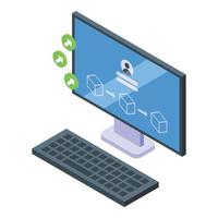 Block chain computer icon, isometric style vector