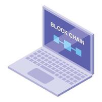 Block chain laptop icon, isometric style vector