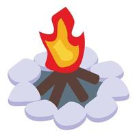 Hike bonfire icon, isometric style vector