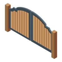 Automatic wood gate icon, isometric style vector