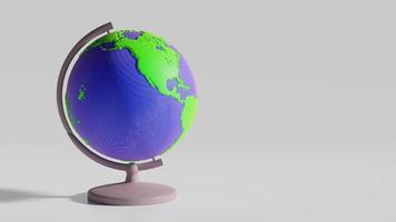 3d planet earth model, globe rotating on stand from plasticine isolated on white background. world clay toy icon, earth day concept, 3d animation loop video