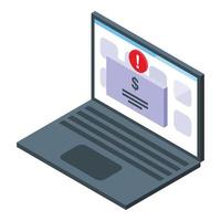 Laptop payment cancellation icon, isometric style vector