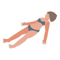 Woman is sunbathing icon, isometric style vector