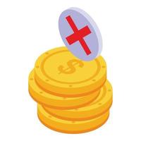 Coins payment cancellation icon, isometric style