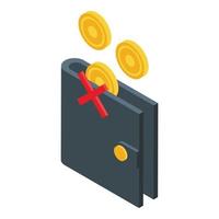 Wallet payment cancellation icon, isometric style vector