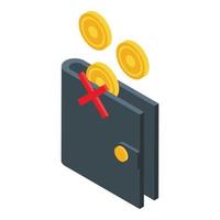 icono de cancelación de pago de billetera, estilo isométrico vector