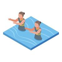 Synchronized swimming couple icon, isometric style vector