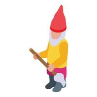 Gnome with broom icon, isometric style vector