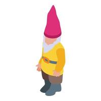 Gnome in yellow coat icon, isometric style vector