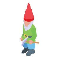 Gnome with pickaxe icon, isometric style vector