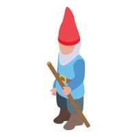 Red capped gnome icon, isometric style vector