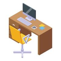 Office desk icon isometric vector. Computer workplace vector