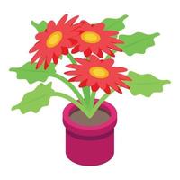 Red flower pot icon, isometric style vector