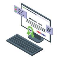 Pc ssl certificate icon, isometric style vector