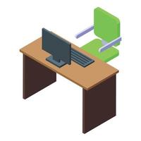 Office desk table icon isometric vector. Computer office workplace vector