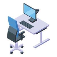 icono de lugar de trabajo de oficina ergonómico, estilo isométrico vector