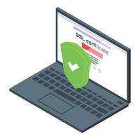 Laptop ssl certificate icon, isometric style vector