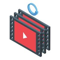 icono de copia de seguridad de archivos de video, estilo isométrico vector