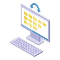 Computer backup icon, isometric style vector