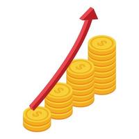 Successful career coin rise icon, isometric style vector