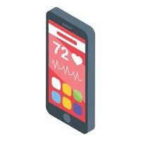 icono de teléfono inteligente con tarjeta de paciente electrónica, estilo isométrico vector