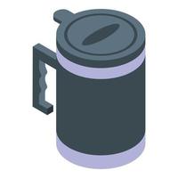 icono de taza termo de viaje, estilo isométrico vector