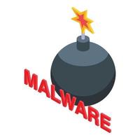 icono de bomba de malware, estilo isométrico vector