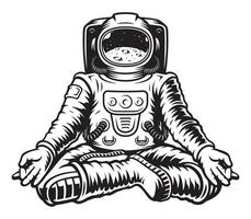 Black and white vector illustration of an astronaut meditating
