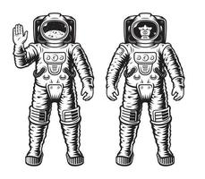 Set of black and white vector illustrations of astronauts