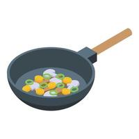 Wok menu frying pan icon, isometric style vector