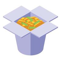 icono de caja de cartón de menú wok, estilo isométrico vector