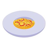 Wok menu plate icon, isometric style vector