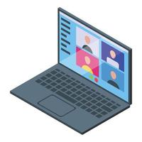 Laptop call online party icon, isometric style vector