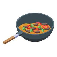 Wok menu cooking icon, isometric style vector