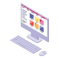 Home office desktop computer icon, isometric style vector