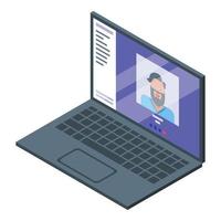 Home office laptop video call icon, isometric style vector