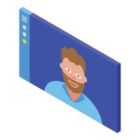 Working video call icon, isometric style vector