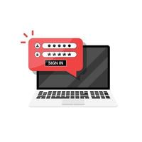 Laptop with password notification icon in flat style. Authentication vector illustration on isolated background. Login verification sign business concept.