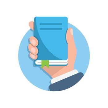 Diary in hand illustration in flat style. Notebook vector illustration on isolated background. Notepad sign business concept.