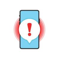 Phone notifications icon in flat style. Smartphone with exclamation point vector illustration on isolated background. Spam message sign business concept.