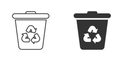 Garbage bin icon in flat style. Recycle vector illustration on white isolated background. Trash basket sign business concept.