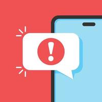 Phone notifications icon in flat style. Smartphone with exclamation point vector illustration on isolated background. Spam message sign business concept.