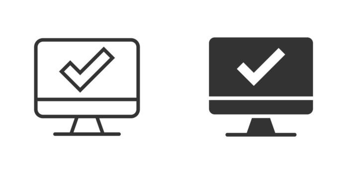 Computer check mark icon in flat style. Survey approval vector illustration on white isolated background. Confirm business concept.