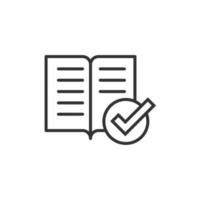 Book check mark icon in flat style. Bookmark approval vector illustration on white isolated background. Confirm business concept.