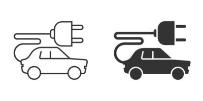 icono de coche eléctrico en estilo plano. ilustración de vector electro auto sobre fondo blanco aislado. concepto de negocio de transporte ecológico.